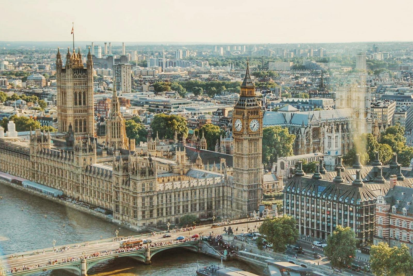 London — the Houses of Parliament and Big Ben above the Thames