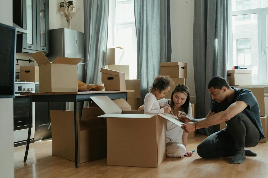 Cardboard moving boxes ready for an Indian household consignment