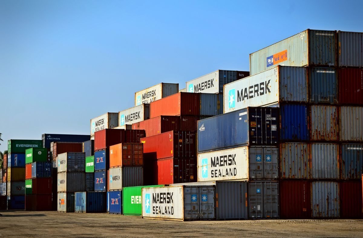 Stacked shipping containers at a container yard